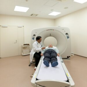 Doctor and patient in an MRI room