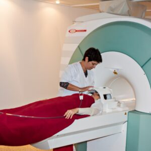 Doctor readying patient for MRI